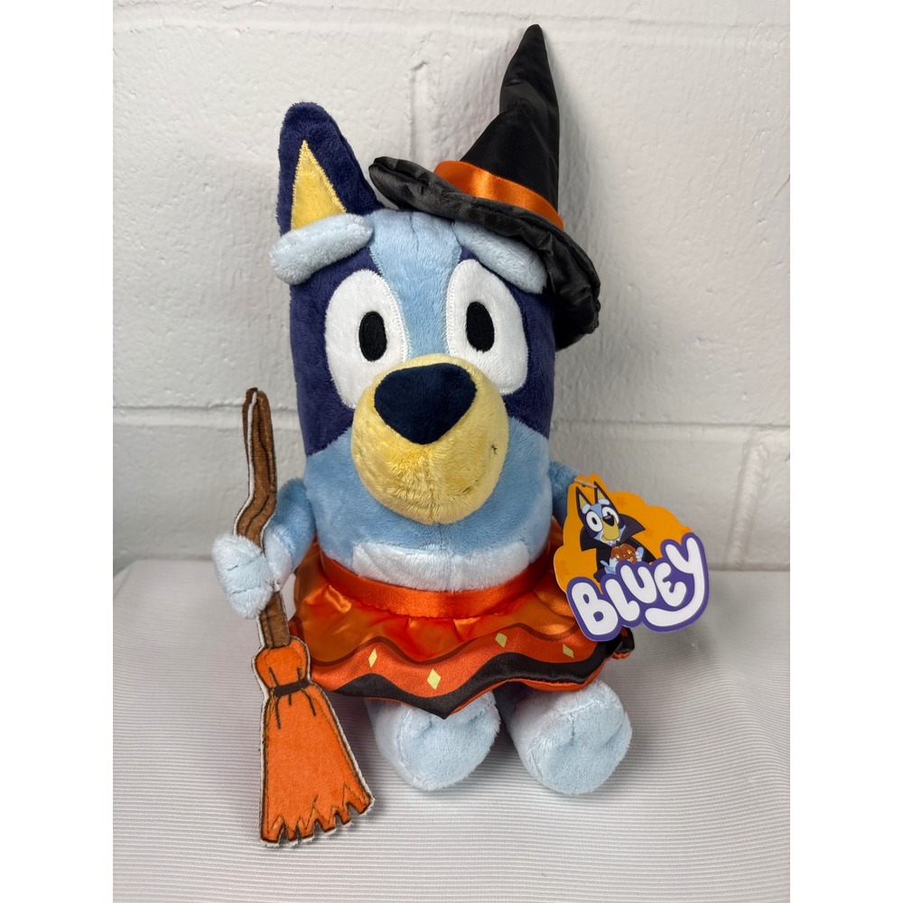 Bluey Halloween Witch Plush Stuffed Animal Toy with Broom and Hat NWT